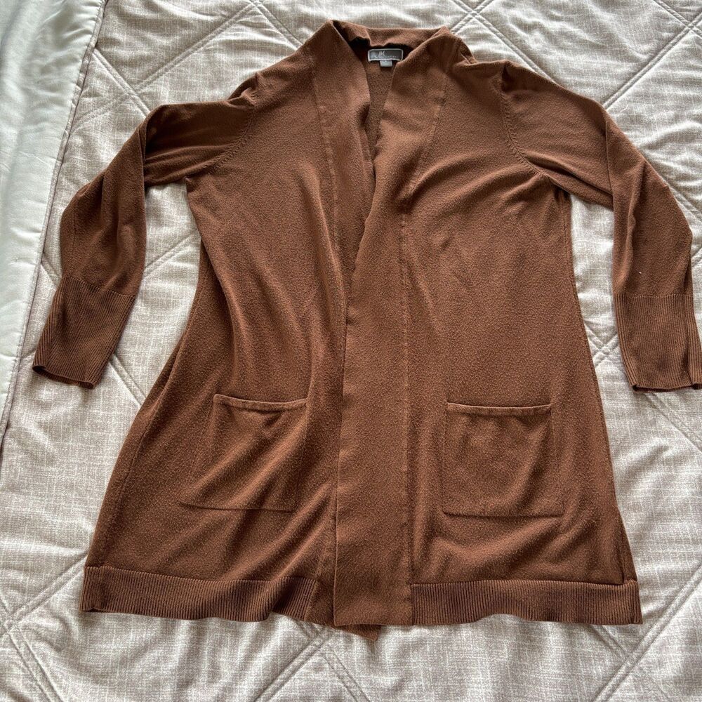 JM Collection: Brown Open Front Knit Cardigan Sweater Women's Size Large